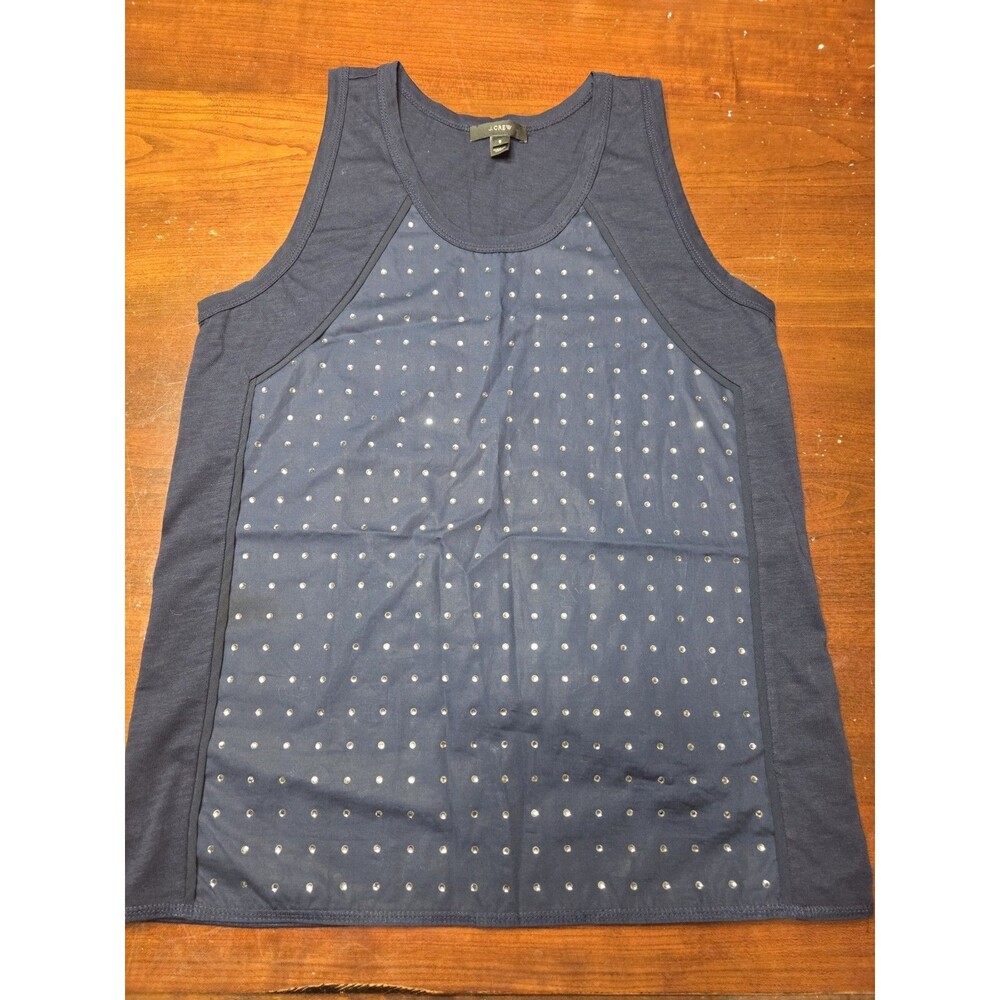 J Crew Womens Small Navy Blue Studded Tank Top Sleeveless Embellished Rhinestone